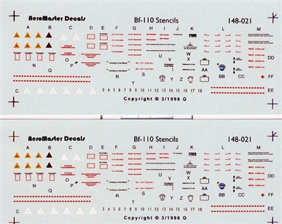 AeroMaster 148-021 Messerschmitt Bf-110 Stencils