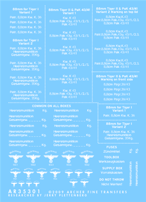Archer AR35301W - German Ammo Box Stencils for painted 88mm boxes (White)