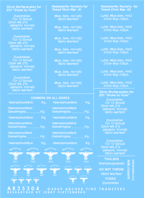 Archer AR35304W - German Ammo Box Stencils for painted Nebelwerfer and Wurframen boxes (White)