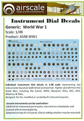 AirScale 48-WW1 - World War 1 Instrument Dial Decals