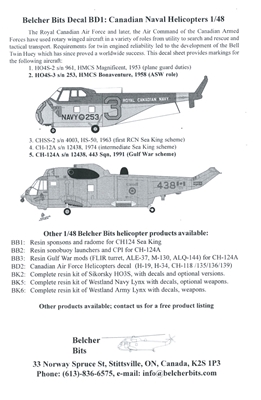 Belcher Bits BD01 - Canadian Naval Helicopters (1/48 scale)