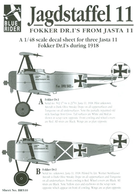 Blue Rider BR510 - Jagdstaffel 11 (Fokker DR.I's from Jasta 11)