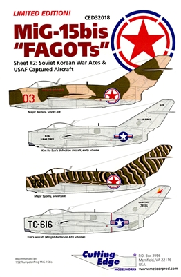 Cutting Edge CED32018 - MiG-15bis "FAGOTs", Sheet 2:  Soviet Korean War Aces & USAF Captured Aircraft