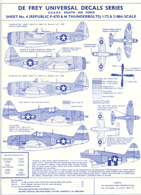 De-Frey Decals Sheet No. 4 - Republic P-47D & M Thunderbolts