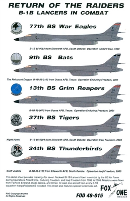 Fox One Decals 48-015 - Return of the Raiders B-1B Lancers in Combat