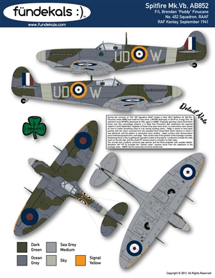 Fundekals 32-A05 - Spitfire Mk Vb, AB852 (F/L Brendan "Paddy" Finucane)