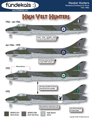 Fundekals 48-028 - Hawker Hunters, Rhodesian/Zimbabwe Air Force, 1962-1980s