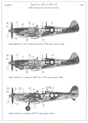 ICM Decals - Spitfire Mk V / VIII / IX USAAF Aces