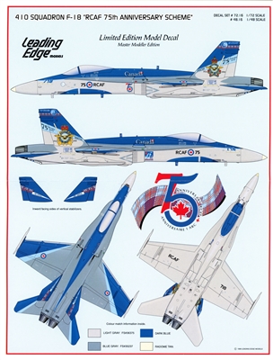 Leading Edge LEM72016 - 410 Squadron F-18 "RCAF 75th Anniversary Scheme"