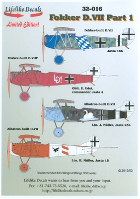 Lifelike Decals 32-016 - Fokker D.VII, Part 1
