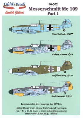 Lifelike Decals 48-002 - Messerschmitt Me 109 Part 1