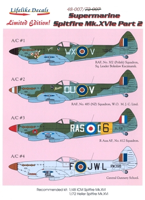 Lifelike Decals 48-007 - Supermarine Spitfire Mk. XVIe Part 2