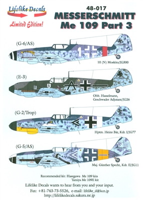 Lifelike Decals 48-017 - Messerschmitt Me 109, Part 3
