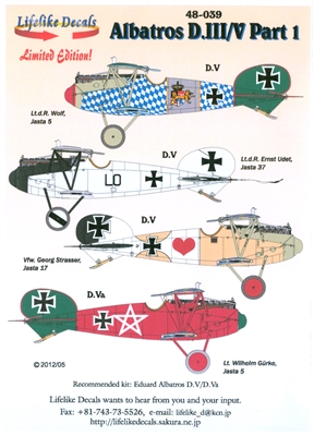 Lifelike Decals 48-039 - Albatros D.III/V, Part 1