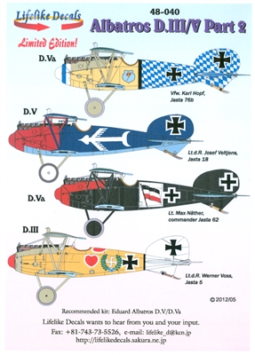 Lifelike Decals 48-040 - Albatros D.III/V, Part 2