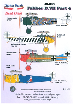 Lifelike Decals 48-043 - Fokker D.VIII, Part 4