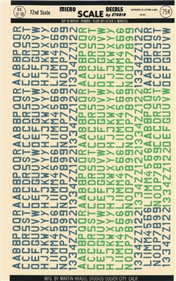 Microscale 72-0030 - Luftwaffe I.D. Letters & Numbers, Blue & Green, 6 mm