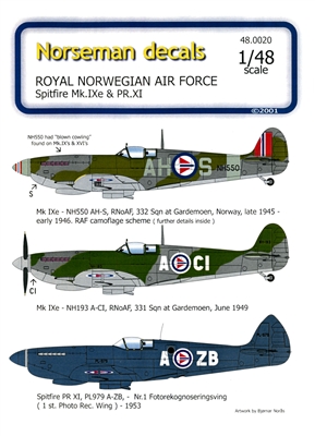 Norseman Decals 48.0020 - Royal Norwegian Air Force, Spitfire Mk.IXe & PR.XI