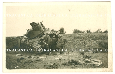 British Matilda Tank T6735 GALAHAD, abandoned near Arras France, 1940, Original WWII Photo Card