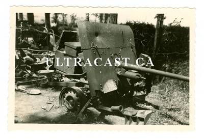 Captured British 2 Pounder Gun with Battle Damage, Beaumont, France 1940, Original WW2 Photo