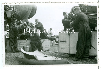 He-111 with Ground Crew changing Engines, Original WW2 Photo