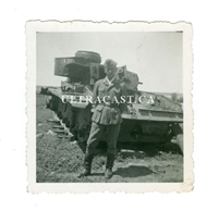 German Soldier and Destroyed Panzer III, Original WW2 Photo