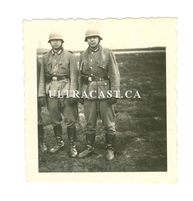 Two German Soldiers with Ammo Belts Around Their Necks, Original WW2 Photo