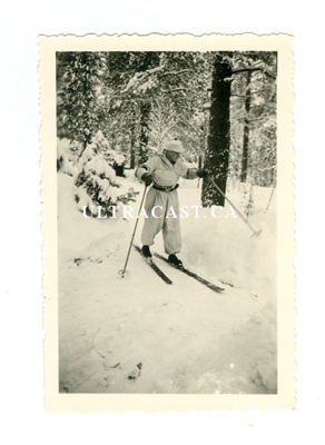 German Soldier on Skis with Winter Uniform, Original WW2 Photo
