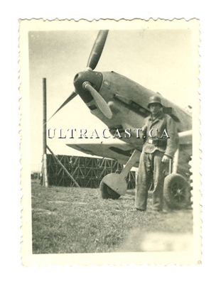 German Soldier Guarding a Messerschmitt Bf-109, Original WW2 Photo