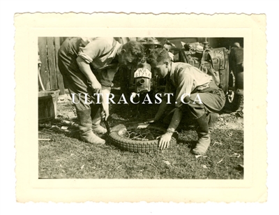 German Soldiers Changing a Motorcycle Tire, Original WW2 Photo