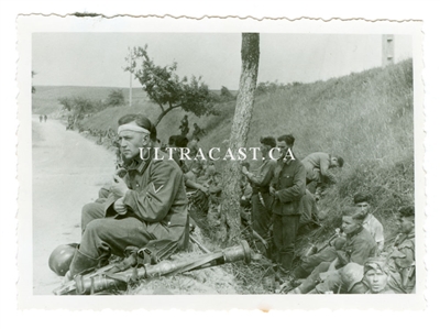 German Soldiers with Model 1936 Stereoscopic Rangefinder Resting on Roadside, Original WW2 Photo