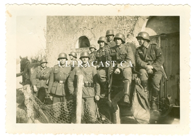 German Soldiers Posing for Photo on Horse Drawn Infantry Cart, Original WW2 Photo