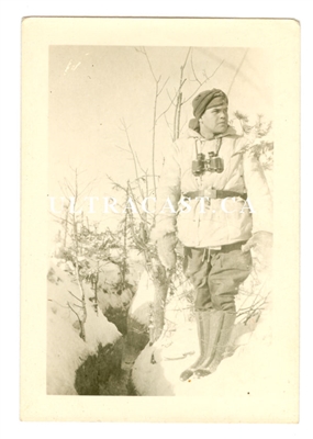 German Soldier with Binoculars in Winter Uniform, Russia, Original WW2 Photo