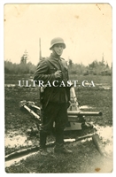 German Soldier Armed with Captured Russian SVT-40 Rifle, Original WW2 Photo Card