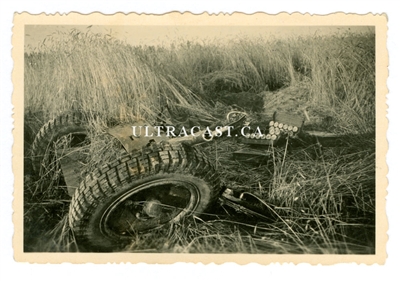 3.7 cm Pak Anti-Tank Gun and Ammunition Boxes, possibly run over by tank, Original WW2 Photo