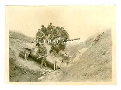 German Soldiers Sitting on Captured T-34 Tank, Russia 1941, Original WW2 Photo