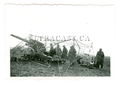 German 15 cm Gun and Crew Under Camo Net, Original WW2 Photo