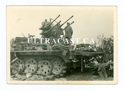 German Flak Half Track 20 mm Flakvierling and Crew, Original WW2 Photo