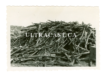 2 German Soldiers View Mountain of Captured Rifles, Original WW2 Photo