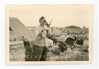 88 mm Gun Carriage and German Soldier with Birds, Original WW2 Photo