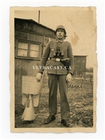 German Soldier with Luger and Tail Cone of British Bomb, Original WW2 Photo