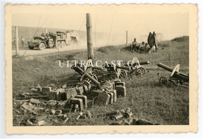 German Troops Passing Captured Russian Maxims and Equipment, Original WW2 Photo