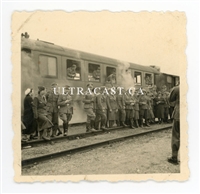 German Gebirgsjager and Female Auxiliaries at Train Station, Original WW2 Photo