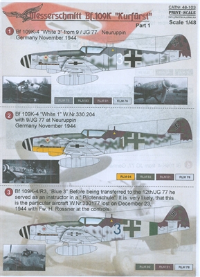 Print Scale 48-103 - Messerschmitt Bf-109K "Kurfurst", Part 1