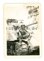 American Soldier Sitting on Sherman Tank, Original WWII Photo