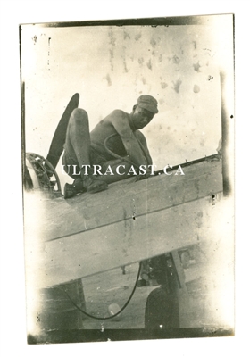 Ground Crewman Working on P-47 Wing, Original WWII Photo