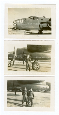 3 Photo Set, B-25 and Airmen, Original WW2 Photos