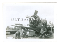 Ground Crewmen with a Heavily Damaged P-47, Original WWII Photo