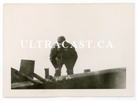 Ground Crewman Inspecting the Guns on a P-47 Wing, Original WWII Photo