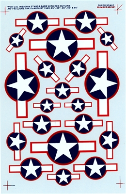 Super Scale 48-0341 - WWII Insignia Stars & Bars with Red Outline AN-1-9a (June 1943 to August 1943)